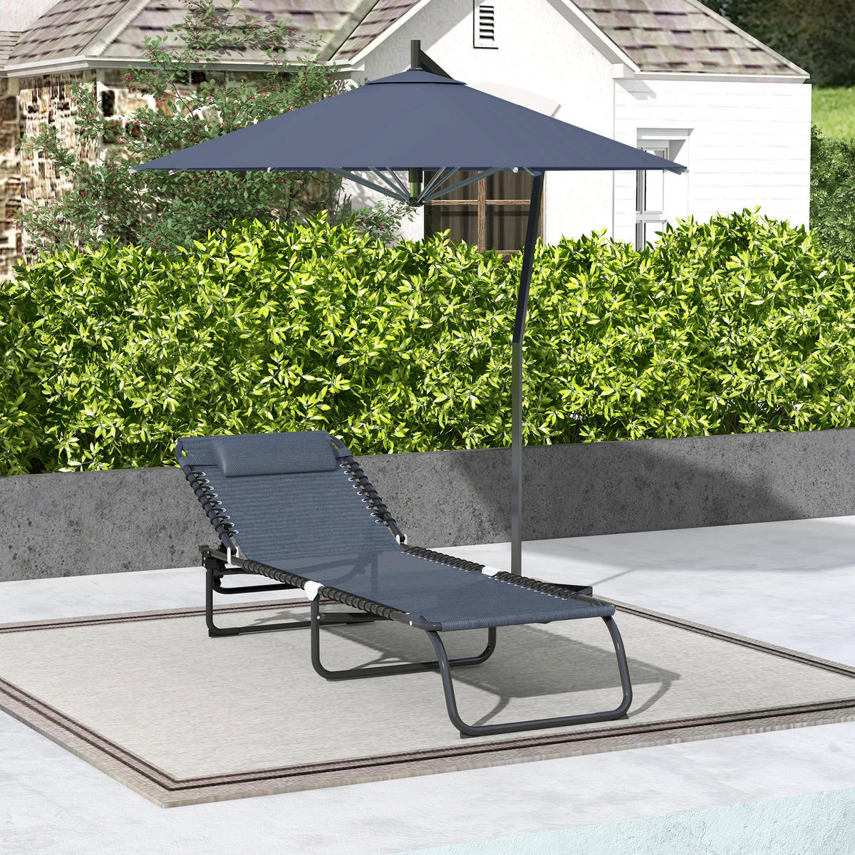 KLAPPBARE Sonnenliege mit 4-fach verstellbarer Rückenlehne, wetterfeste Camping- und Gartenliege bis 120 kg, Grau - Grau, Metall (189/30/58cm)