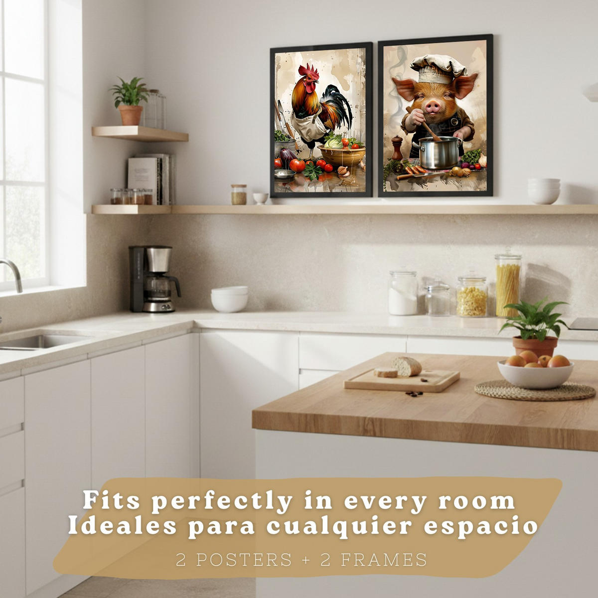 PLAKAT Sada 2 Animal Chef A4 Černý rám - černá, papír (29.7/1/21cm) - Nacnic
