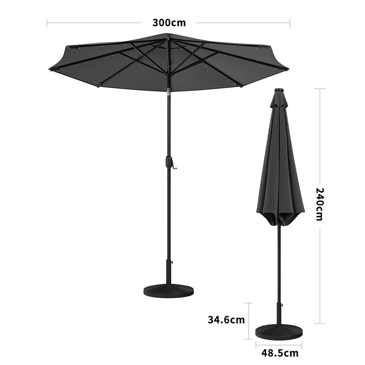 SONNENSCHIRM aus Polyester Metall mit Resin-Sockel Schwarz drehbar 360°neigbar 60° 3 x 2.4m Ø49 × 32 cm - Schwarz, Metall (300/240cm) - Livingandhome