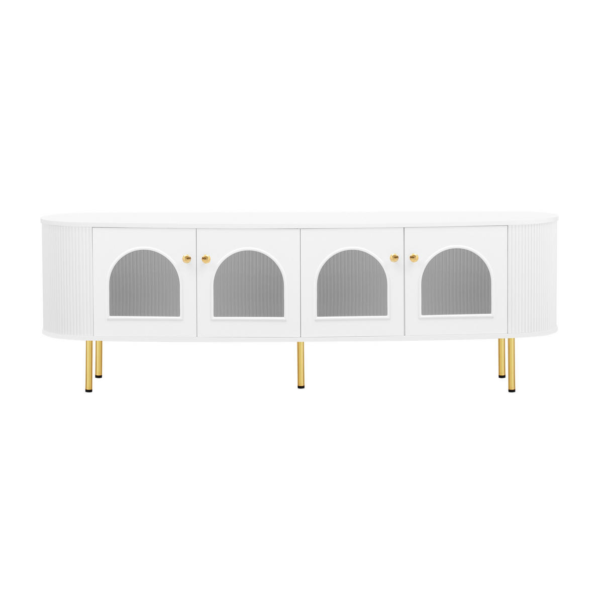TV-SCHRANK in Weiß/Gold mit 4 Glastüren und Kabelführung 170/35/55 cm - Weiß, Holzwerkstoff (170/55/35cm) - Redom