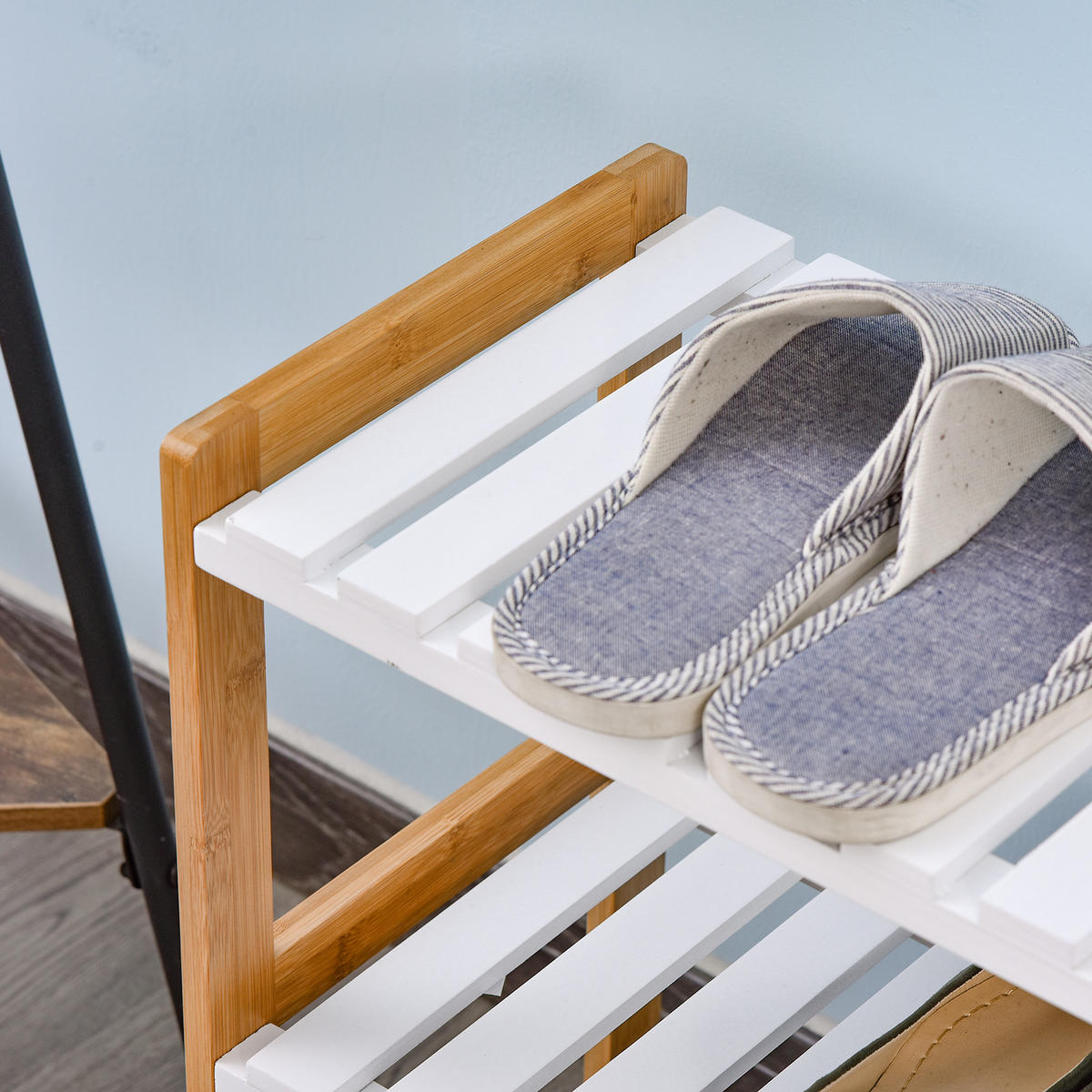 SCHUHREGAL Weiß Natur Kiefernholz MDF offen 3 Ebenen 1 Stück - Beige, Holz (70/57/26cm) - PANGIVO