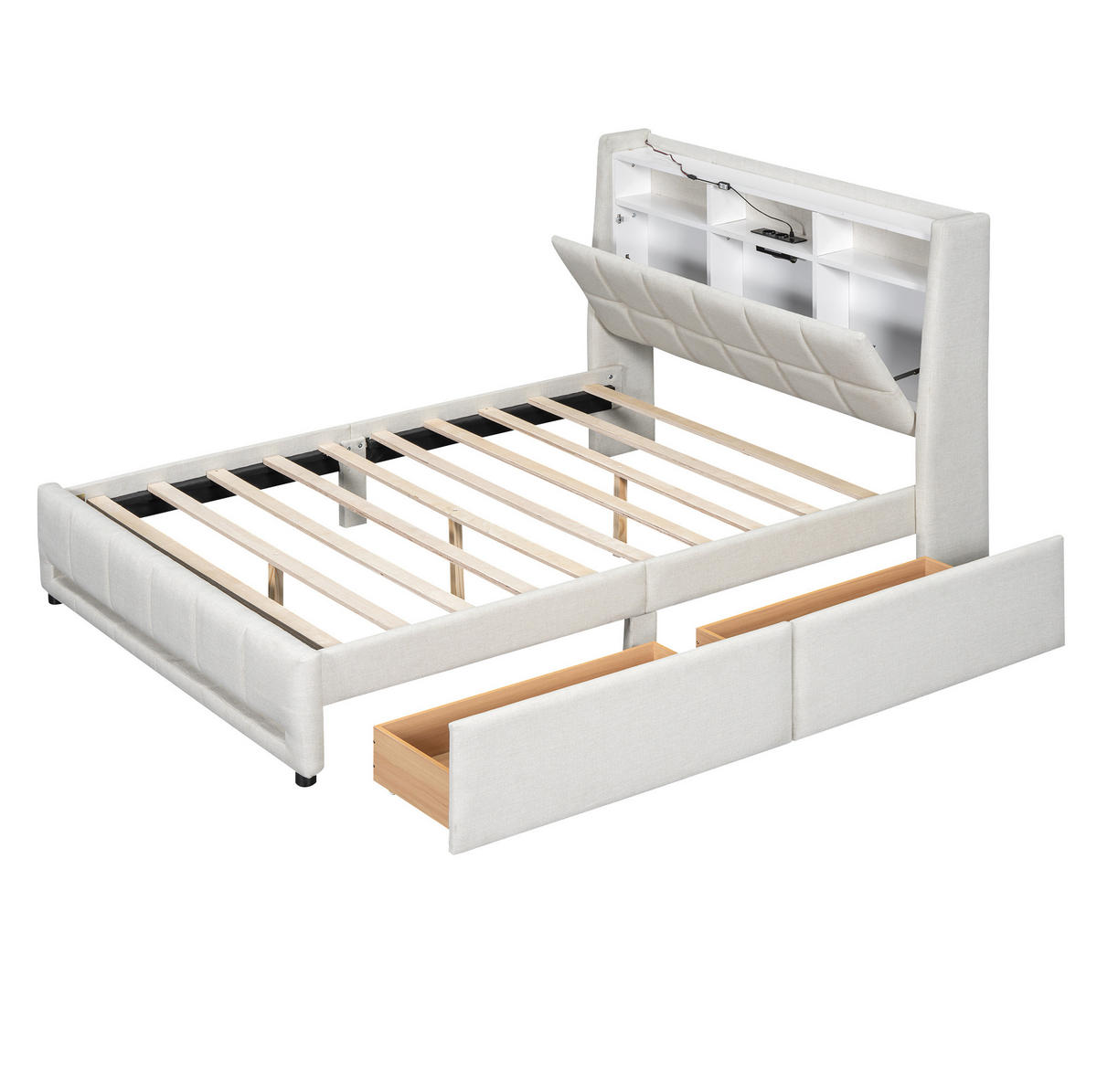 POLSTERBETT mit Stauraum 140x200 cm Leinen Beige - Beige, Holz (140/200cm) - Meubliv