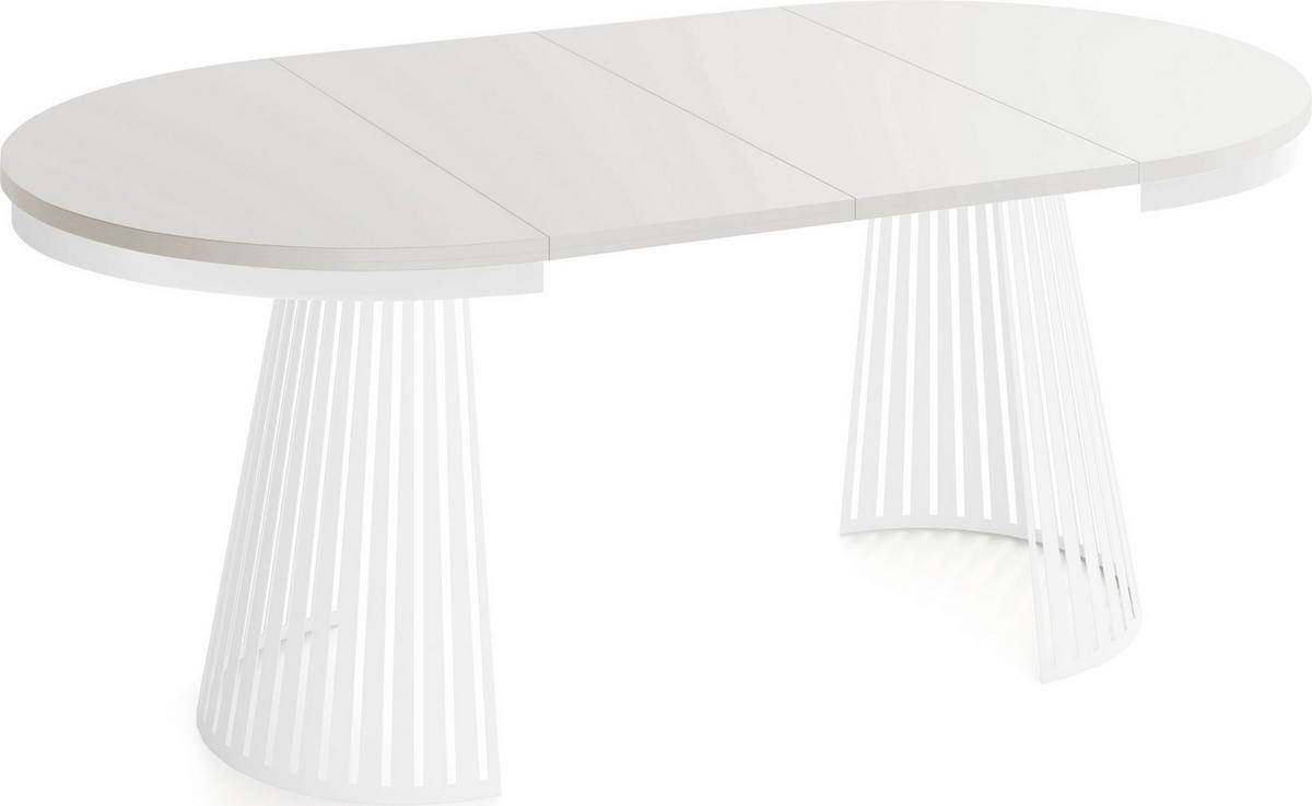 ESSTISCH Naro rund ausziehbar mit Weißem Lamellen-Metallgestell, Beige Cashmere 120-200/120/76 cm - Beige/Weiß, Holzwerkstoff/Metall (120/120/76cm) - WFL GROUP