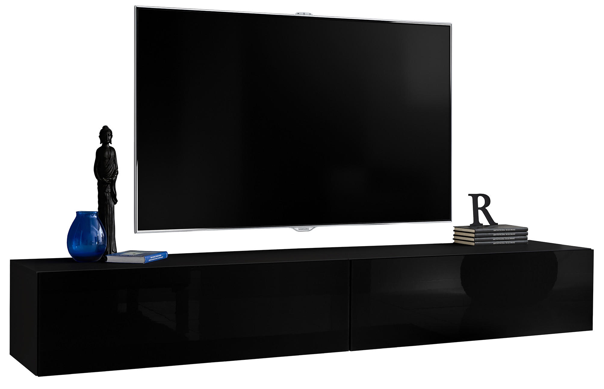 TV-HÄNGEBOARD LORETO, Schwarz, Schwarz Hochglanz - Schwarz, Holzwerkstoff (200/30/41.5cm) - Komodee