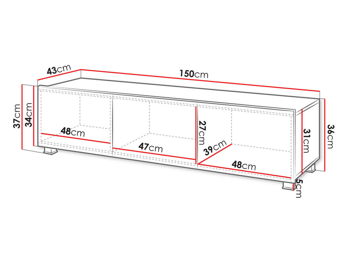 TV-LOWBOARD Calabrini 150 04 - Kaschmir, Holzwerkstoff (150/37/43cm) - MIRJAN24
