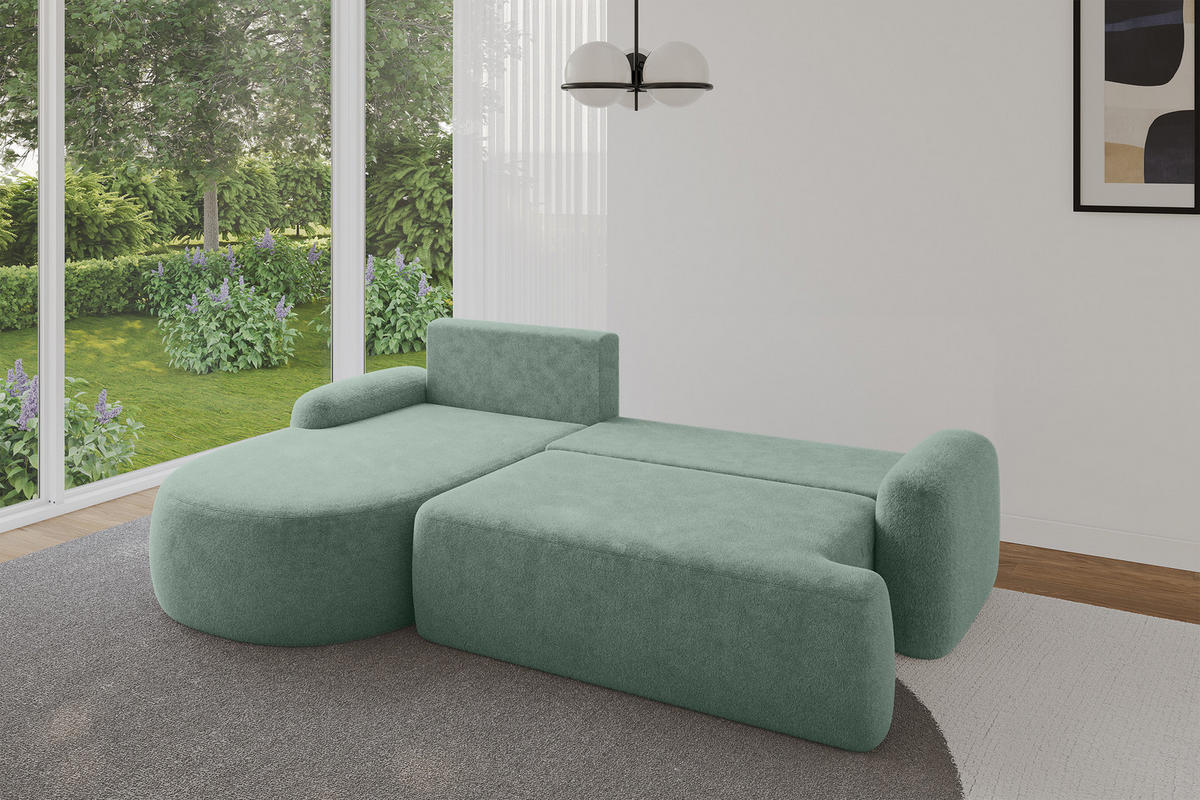 ECKSOFA mit Schlaffunktion und Bettkasten LIRA-L - 264x172x89 Salbeigrün - Mintgrün, Holzwerkstoff/Textil (264/172cm) - ALTDECOR