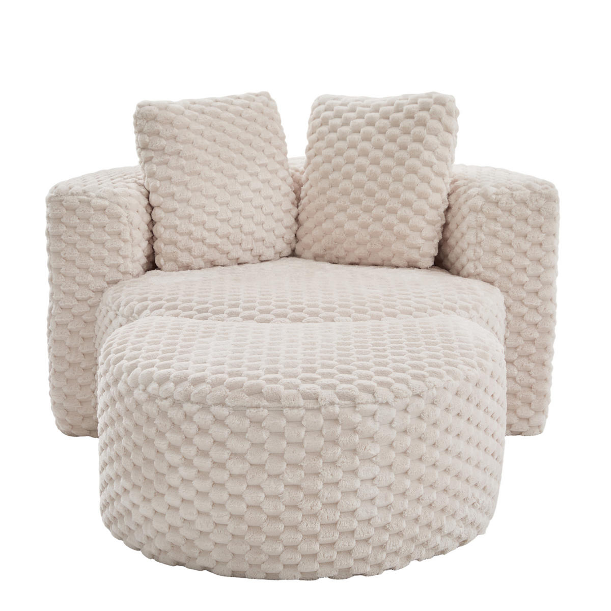 LOUNGESESSEL Mit Hocker Übergroß Rund Komprimiert Ohne Montage - Beige, Textil (129/65/116cm) - Urban Meuble