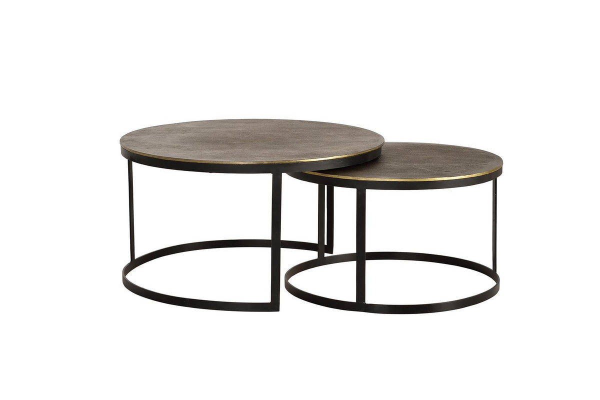 COUCHTISCH mit Bronzeplatte und vergoldeten Metallbeinen - Schwarz, Metall (76/76/46cm) - Giner y Colomer