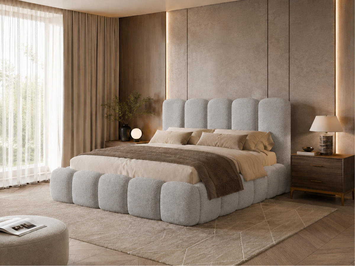 POLSTERBETT TEDDY 140x200 cm in Grau mit Metalllattenrost, Bettkasten, gepolstertes Kopfteil Bouclé-Stoff - Grau, Holz/Textil (140/200cm) - EMLAR Home