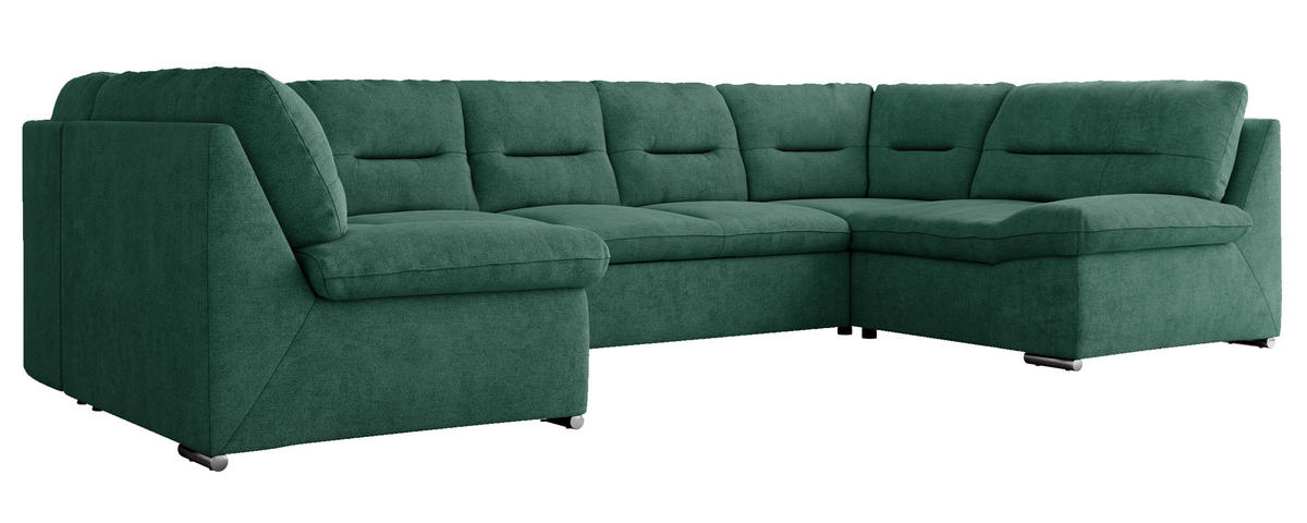 WOHNLANDSCHAFT COMODO U Grün Struktur - Silberfarben/Grün, Textil/Metall (340/93/206cm) - MKS