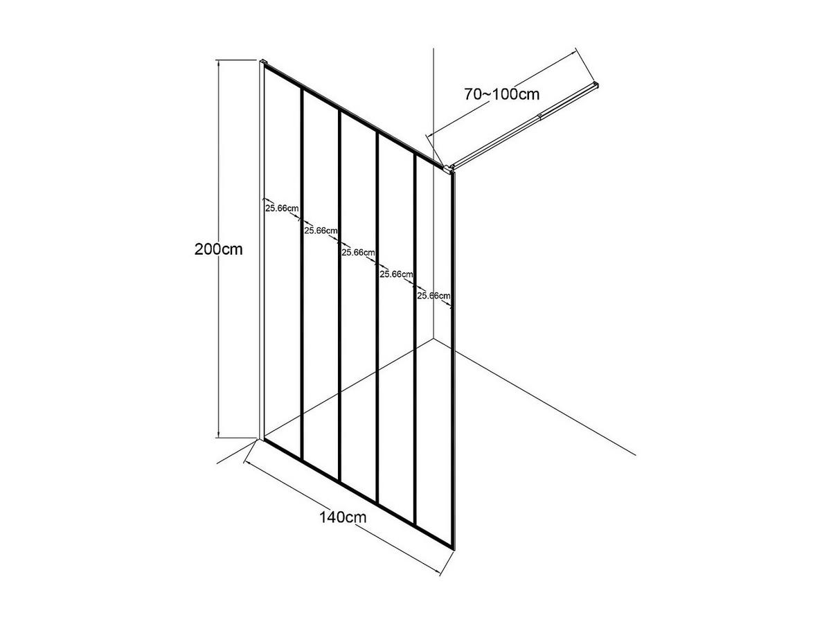 DUSCHTRENNWAND Seitenwand italienische Dusche - Industrial Style - Schwarz matt - 140 x 200 cm - ATALIA II - Schwarz, Metall (140/200cm) - Vente-Unique