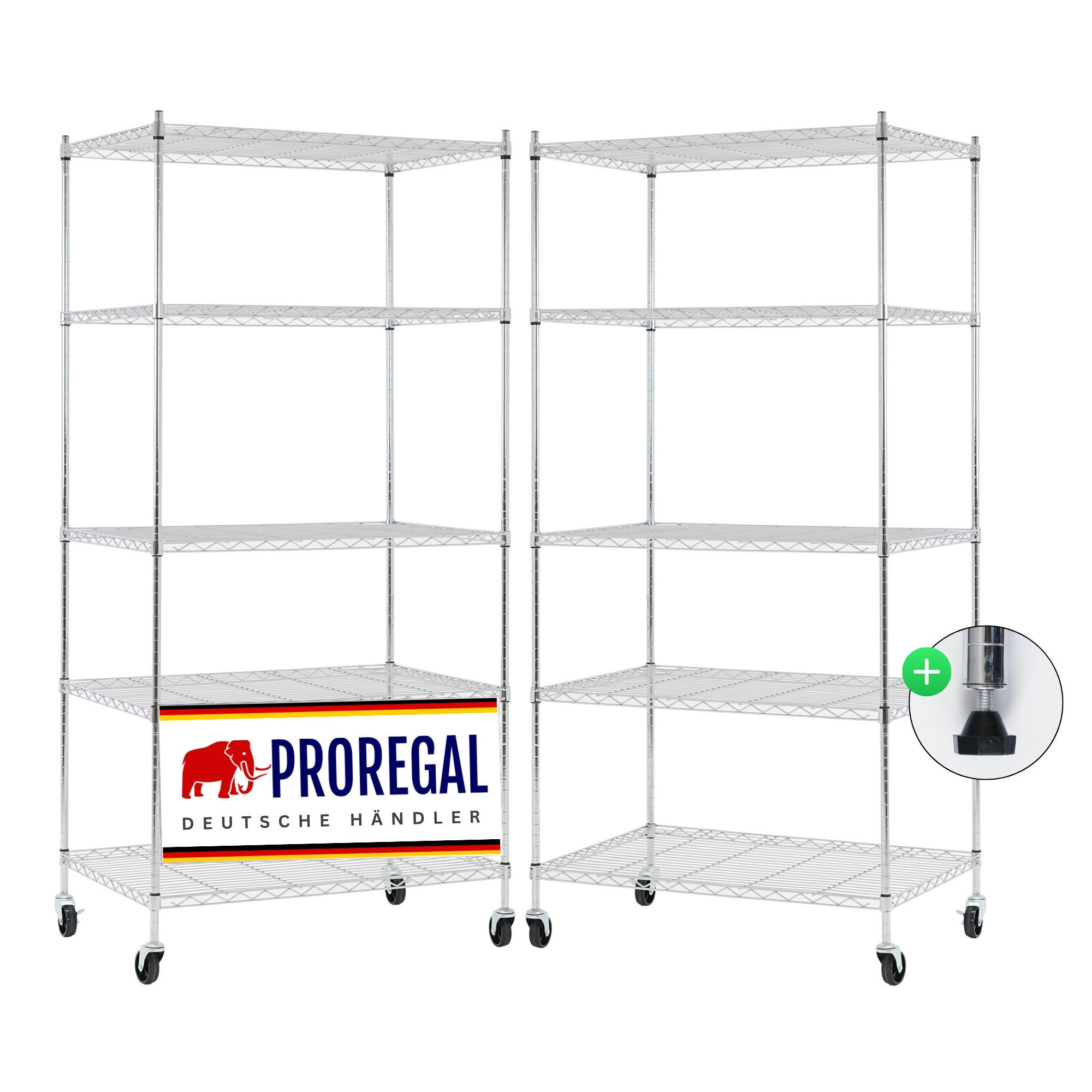 GITTERREGAL 2er - Set HADES mit Rollen & 5 Gitterböden Metall 180x90x60cm Silber - Silberfarben, Metall (90/180/60cm) - PROREGAL