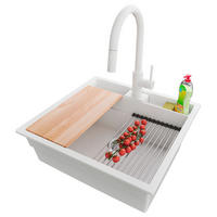 GRANITSPÜLE Bergen Pocket, 2-er set Weiß 56/54 cm 1 Becken + Küchenarmatur 40/20 cm + Ablauf-Set + Küchenzubehörset ab 60er Unterschrank - Chromfarben/Beige, Kunststoff (56/20/54cm) - Primagran