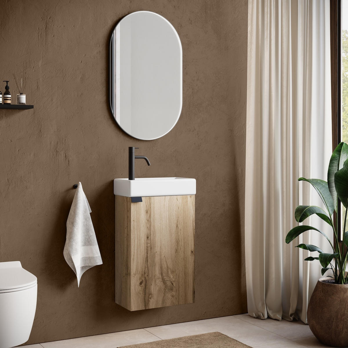 GÄSTE-WC-MÖBELSET Apollo 2 Teile Eiche - 40 x 22 x 68 cm - Eichefarben, Holz (40/68/22cm) - Badplaats