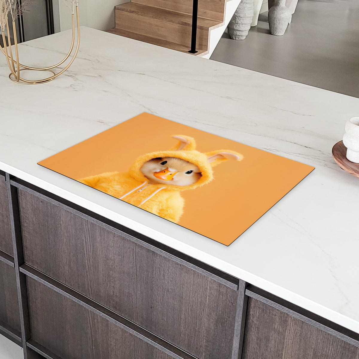 HERDABDECKPLATTE Osterhase - Kostüm - Ente Ceranfeldabdeckung 80x52 cm - Gelb, Kunststoff (80/52/0.2cm) - MuchoWow