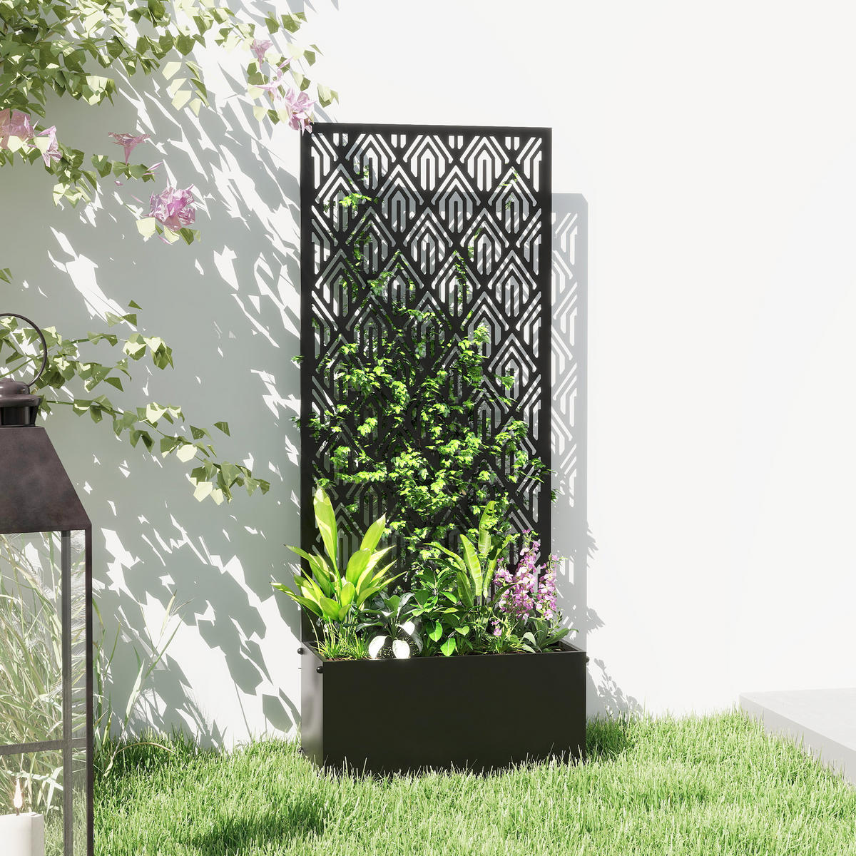 HOCHBEET DE-12312 2-in-1 mit Sichtschutz, 45/21,5/110 cm Schwarz - Schwarz, Metall (45/110/21.5cm) - ComfortXL