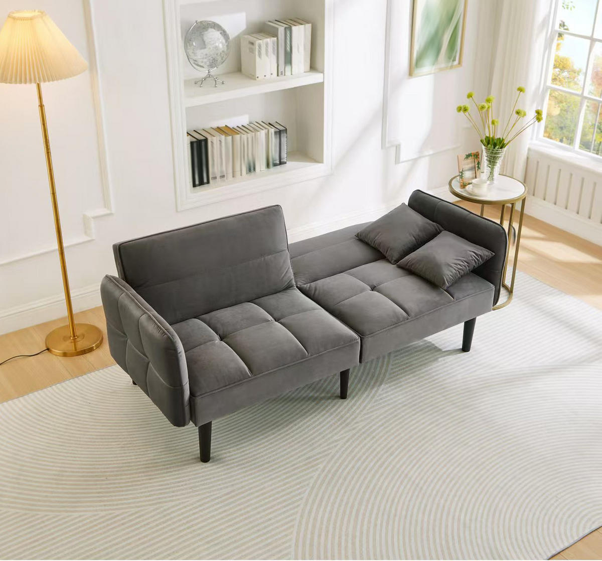 SCHLAFSOFA Samtbezug mit verstellbaren Rückenlehnen und klappbaren Armlehnen Antikgrau 176/78/76 cm - Grau, Textil (78/76/176cm) - Redom