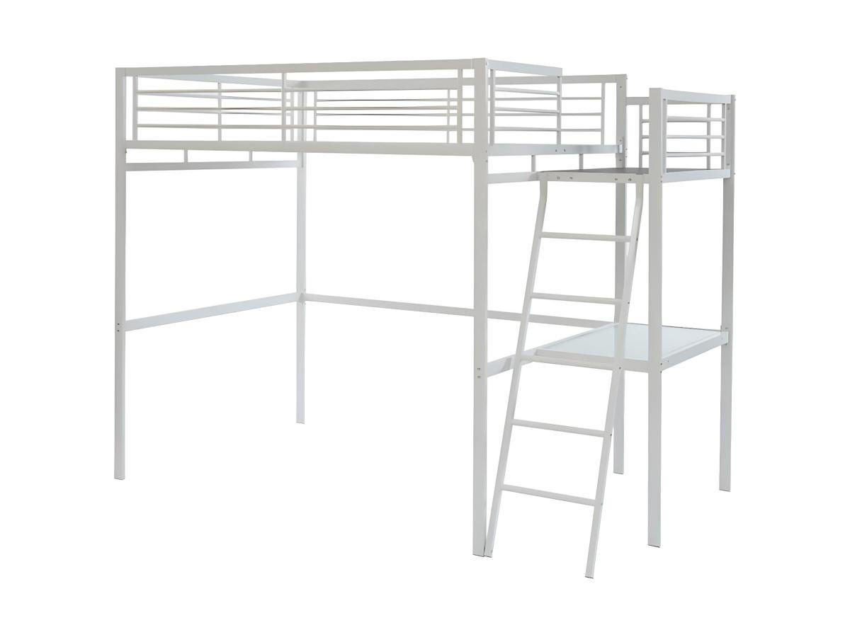 HOCHBETT mit Schreibtisch - 140 x 190 cm - Weiß - CASUAL II - Weiß, Metall - Vente-Unique