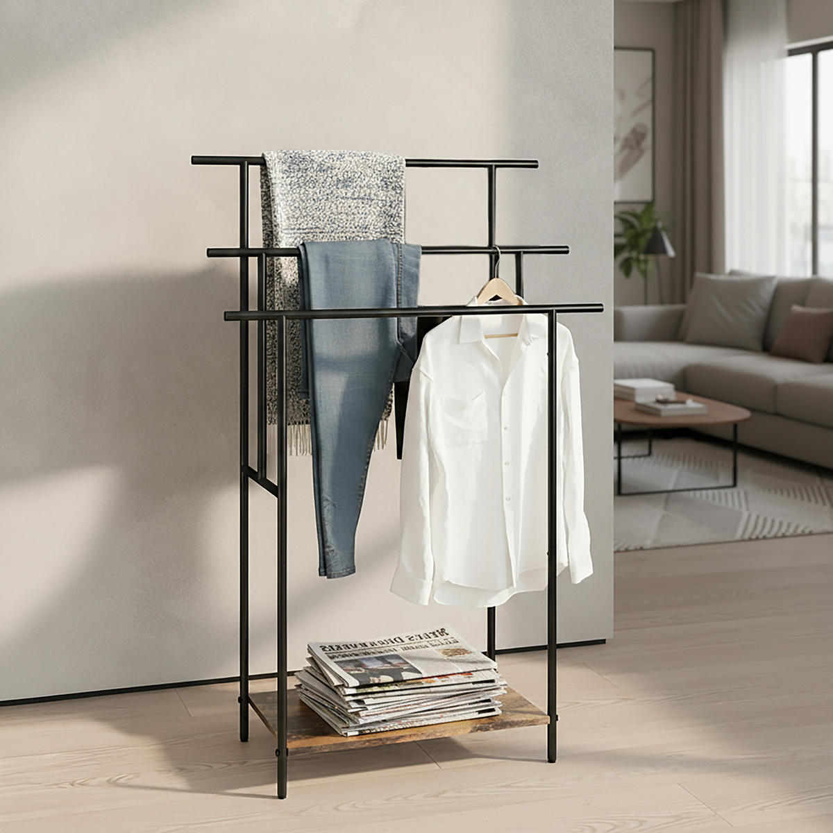 HANDTUCHSTÄNDER - Multicolor, Holzwerkstoff/Textil (68/100/30cm) - Relaxdays