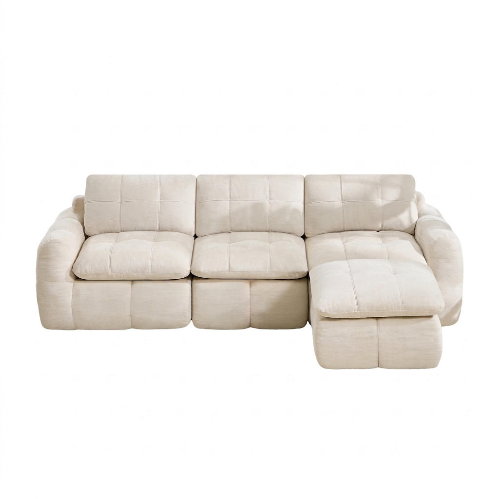 ECKSOFA 264/160/68 cm Beige Chenille mit 1 Fußhocker - Beige, Textil (264/160cm) - Oxeza