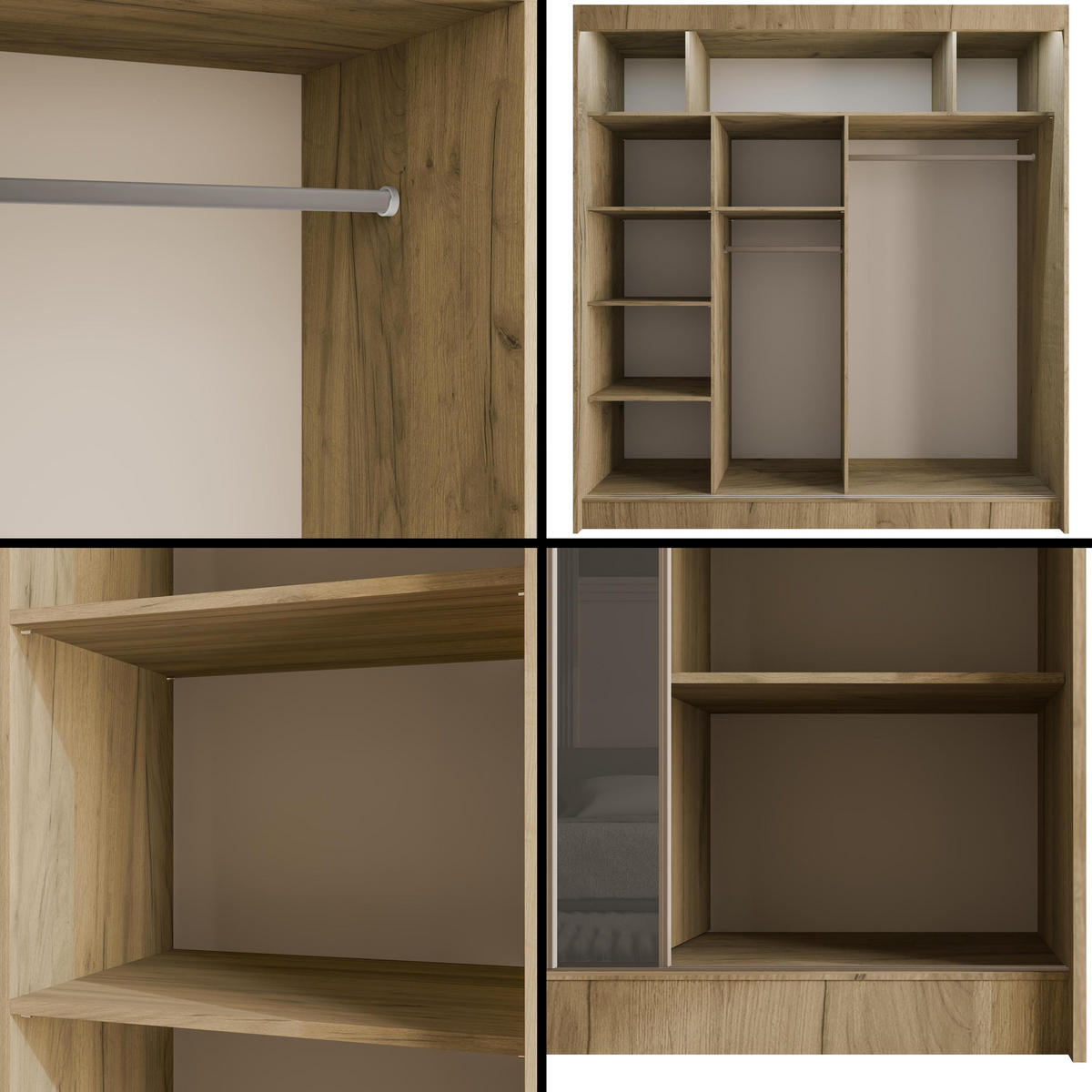 KLEIDERSCHRANK VESLI mit LED - 200 cm - Braun|Grau - Braun/Grau, Holzwerkstoff (200/215/61cm) - ALTDECOR