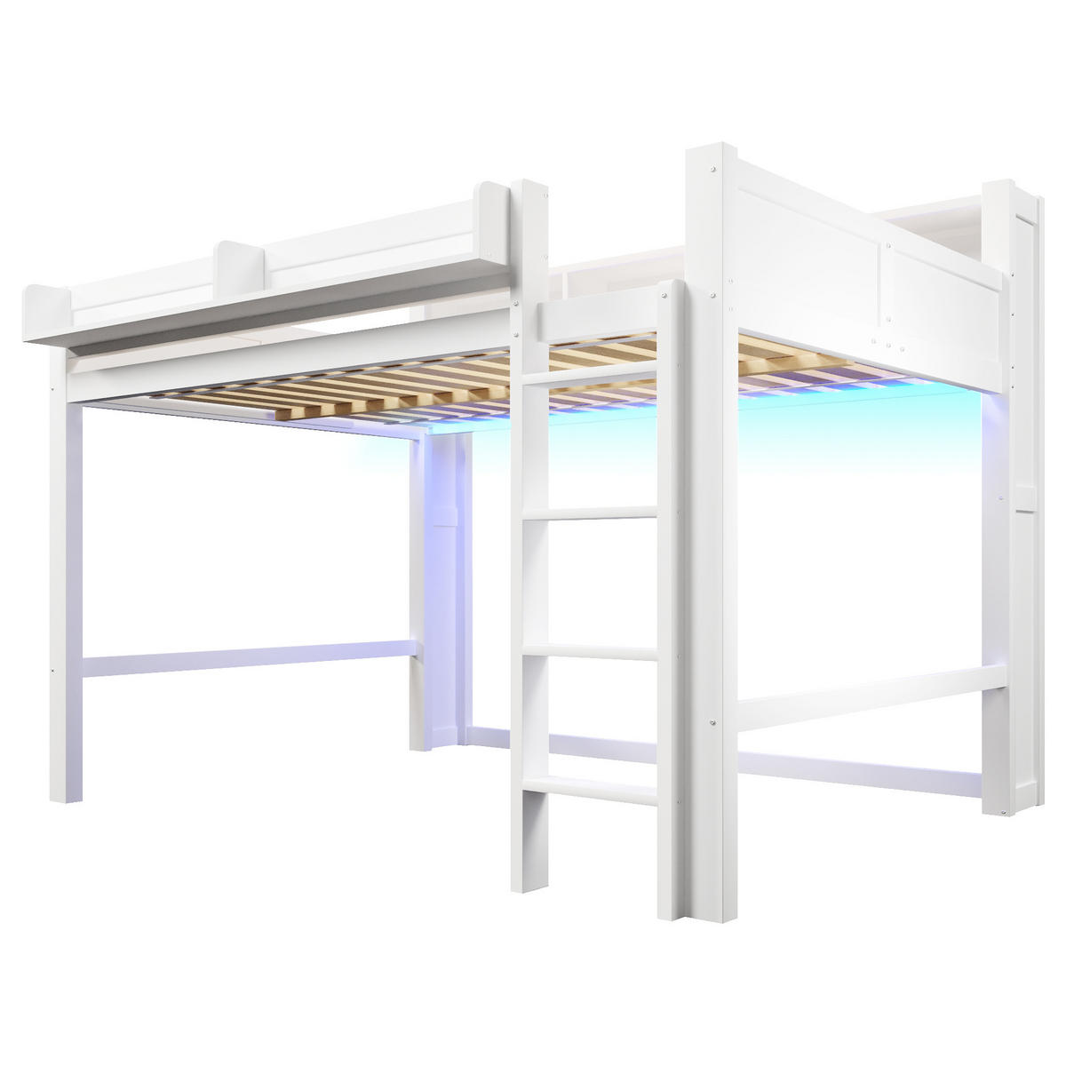 HOCHBETT 140/200 cm in Weiß mit 3 Schränken, LED und USB - Schwarz, Holzwerkstoff (140/200cm) - STILVORA