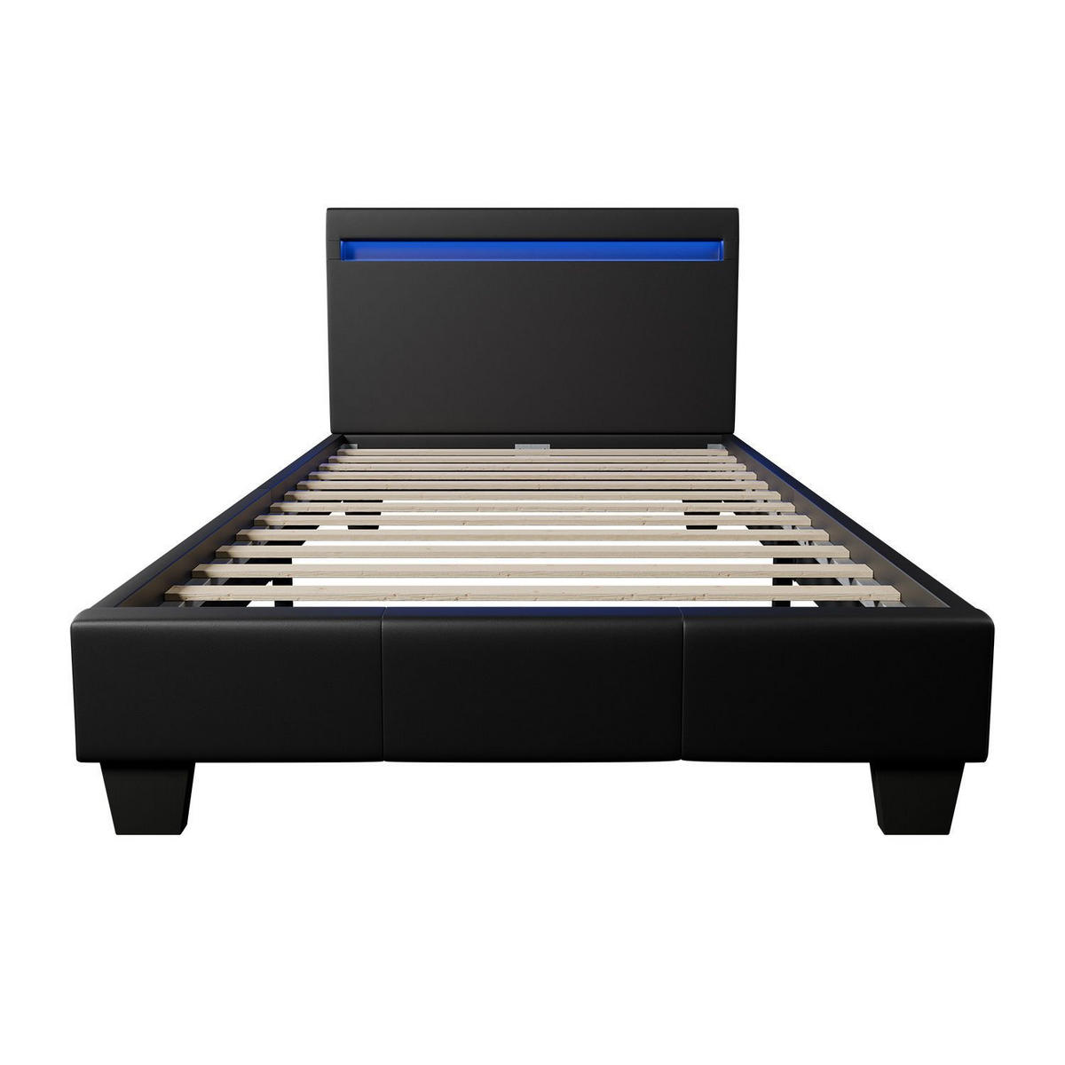 POLSTERBETT Paris mit Matratze und LED schwarz 90x200cm - Schwarz, Textil (90/200cm) - Juskys