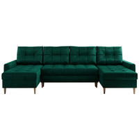 WOHNLANDSCHAFT Colin U Velvet Dunkelgrün - Dunkelgrün/Braun, Holz/Textil (290/75/140cm) - MKS