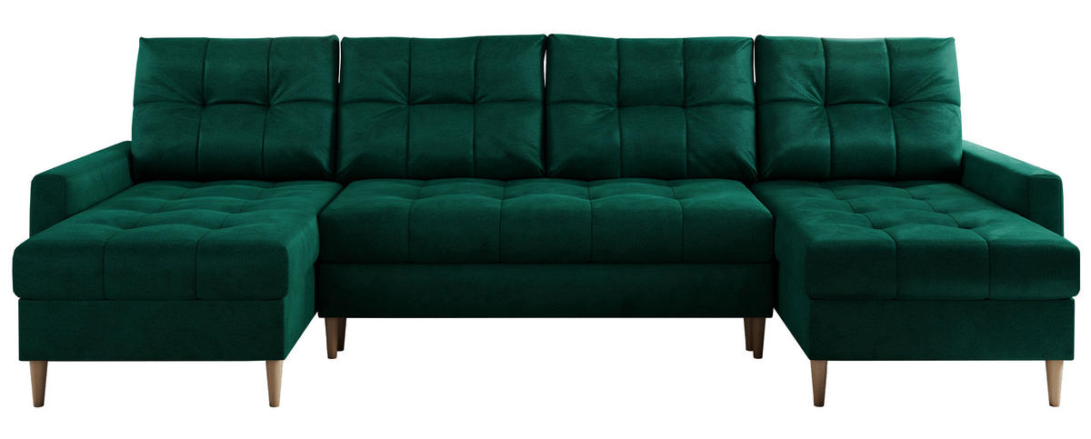 WOHNLANDSCHAFT Colin U Velvet Dunkelgrün - Dunkelgrün/Braun, Holz/Textil (290/75/140cm) - MKS