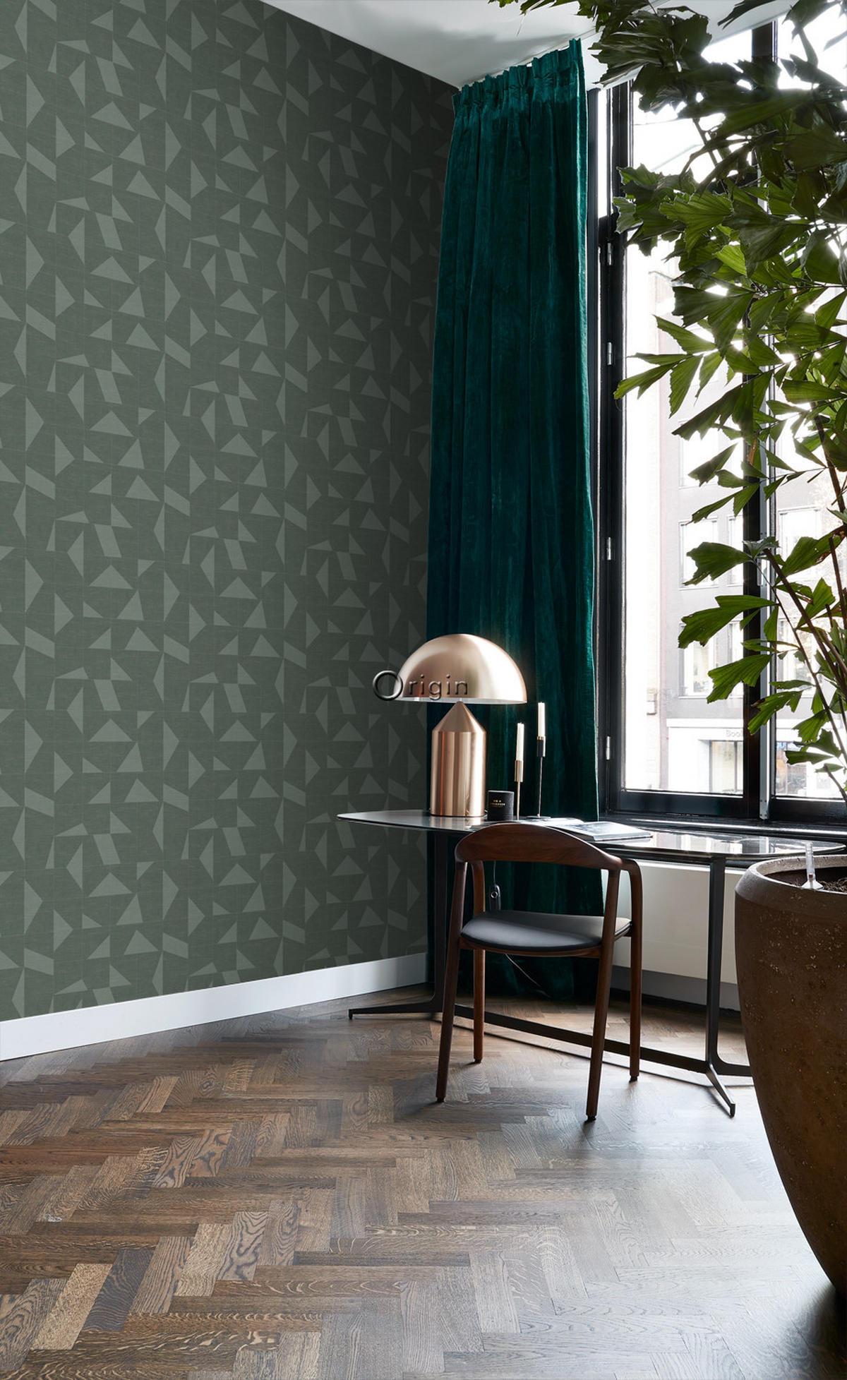 TAPETE grafisches Muster in Gewebeoptik 53 cm x 10.05 m - Grün, Papier (53/1000cm) - Origin Wallcoverings