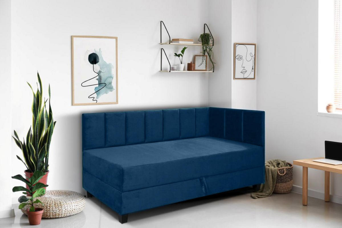 BOXBETT Kinderbett Eryk 80x200 cm mit Matratze und Bettkasten, rechts, dunkelblau - Blau, Kunststoff (80/200cm) - Margaret Hadas24
