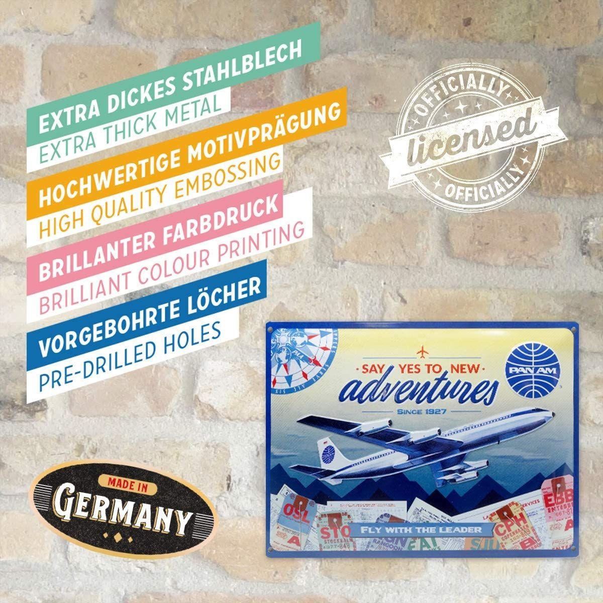 BLECHSCHILD 30/40 cm Pan Am New Adventures - Multicolor, Metall (40/30cm) - Nostalgic-Art