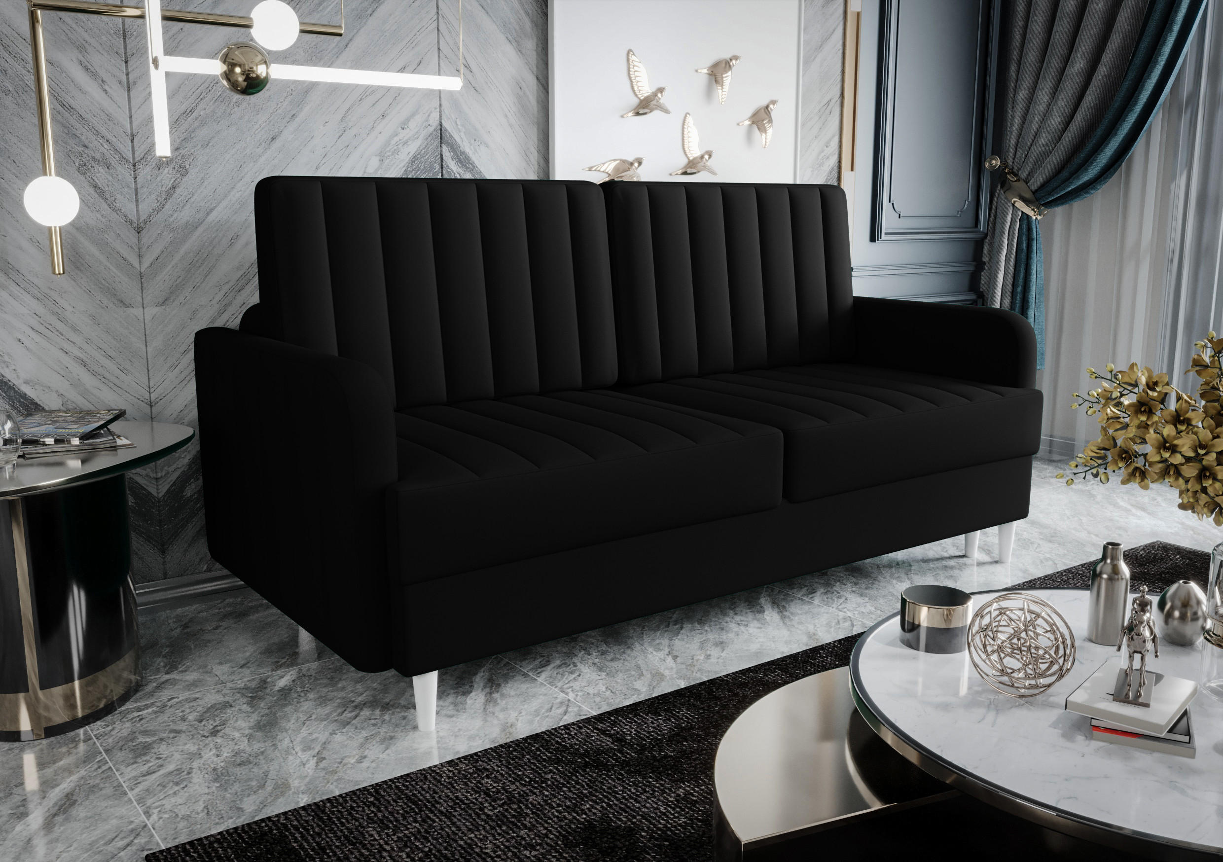 Thumbnail - O-Sofa Schlafsofa, Schwarz, Textil, 2-Sitzer, 222x100x100 cm, Wohnzimmer, Sofas & Couches, Schlafsofas