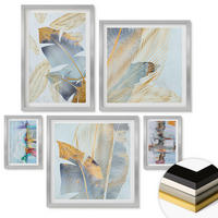 WANDBILDER 5er Set - 50x50 cm & 20x30 cm & 40x60 cm Silberner Rahmen - abstrakte Muster in Blautönen - Silberfarben, Kunststoff (40/60cm) - ArtPrintCave