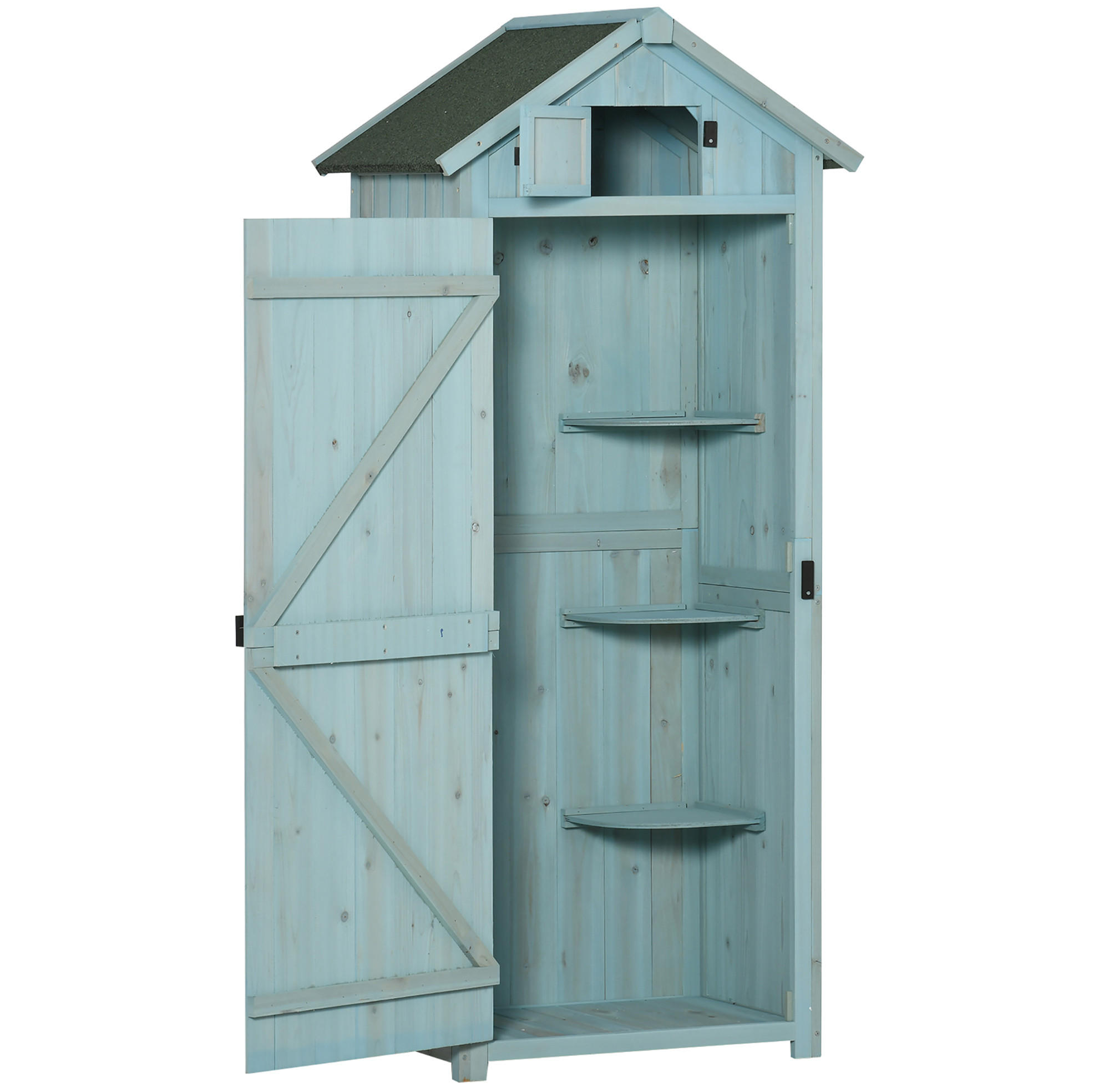 GARTENSCHRANK aus Holz 77x54,2x179 cm in Hellblau mit Fenster & abnehmbaren Eckregalen - Hellblau, Holz (54.2/179/77cm) - Modfu