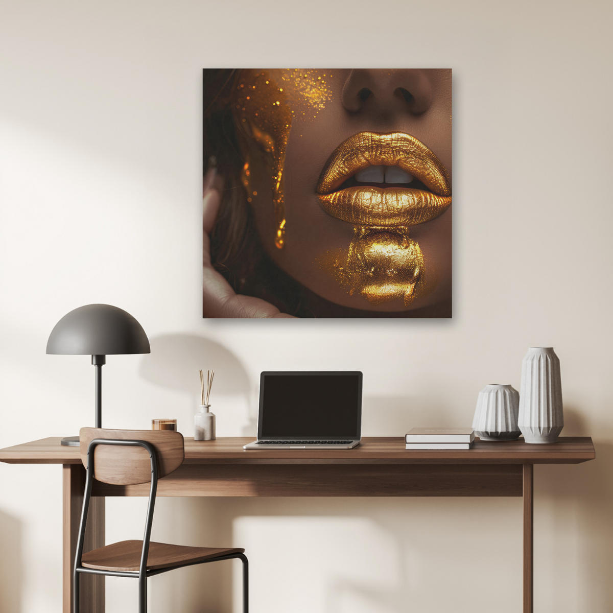 AKUSTIKBILD Frau - Gold - Luxus - Porträt Akustikpaneele 80x80 cm - Goldfarben, Kunststoff (80/80/0.9cm) - MuchoWow