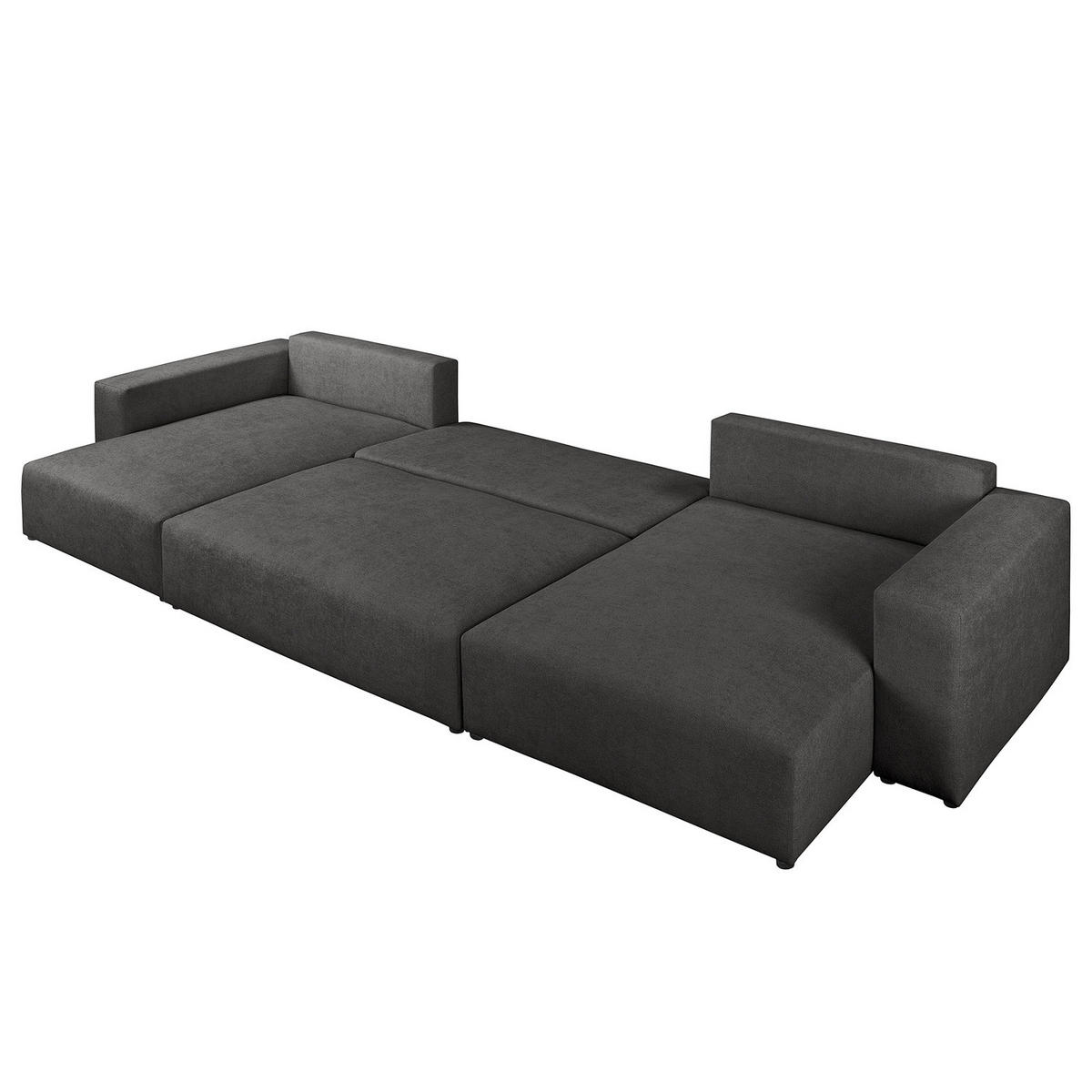 WOHNLANDSCHAFT mit Schlaffunktion - Dunkelgrau/Schwarz, Kunststoff/Textil (398/70/148cm) - home24