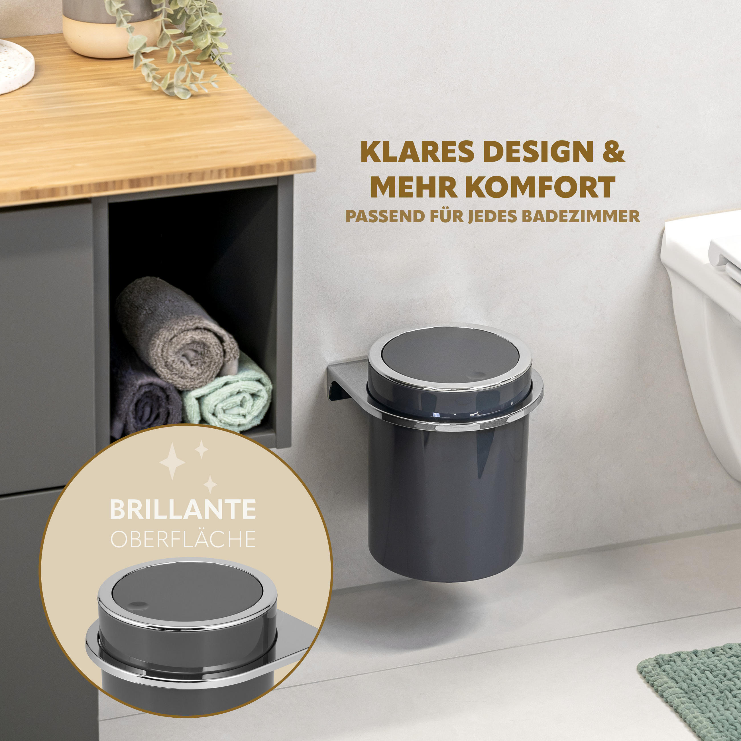 KOSMETIKEIMER SAVONA 5,5 Liter, grau - Grau, Kunststoff (19/24.5/19cm) - bremermann