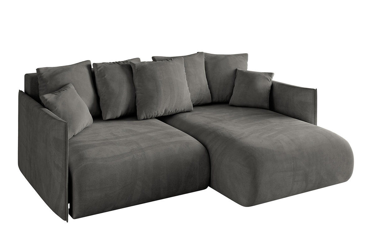 ECKSOFA Ottomane rechts ONESK-L 216x177x72 Dunkelgrau Velours - Dunkelgrau/Anthrazit, Holzwerkstoff/Kunststoff (177/216cm) - ALTDECOR