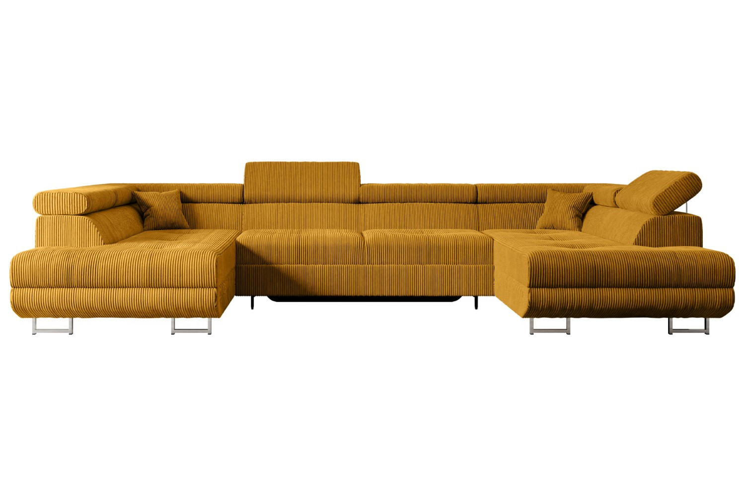 WOHNLANDSCHAFT mit Schlaffunktion und Bettkasten GUSA-U 342x202x107 cm Senfgelb Cord - Gelb/Silberfarben, Holzwerkstoff/Textil (342/107/202cm) - ALTDECOR