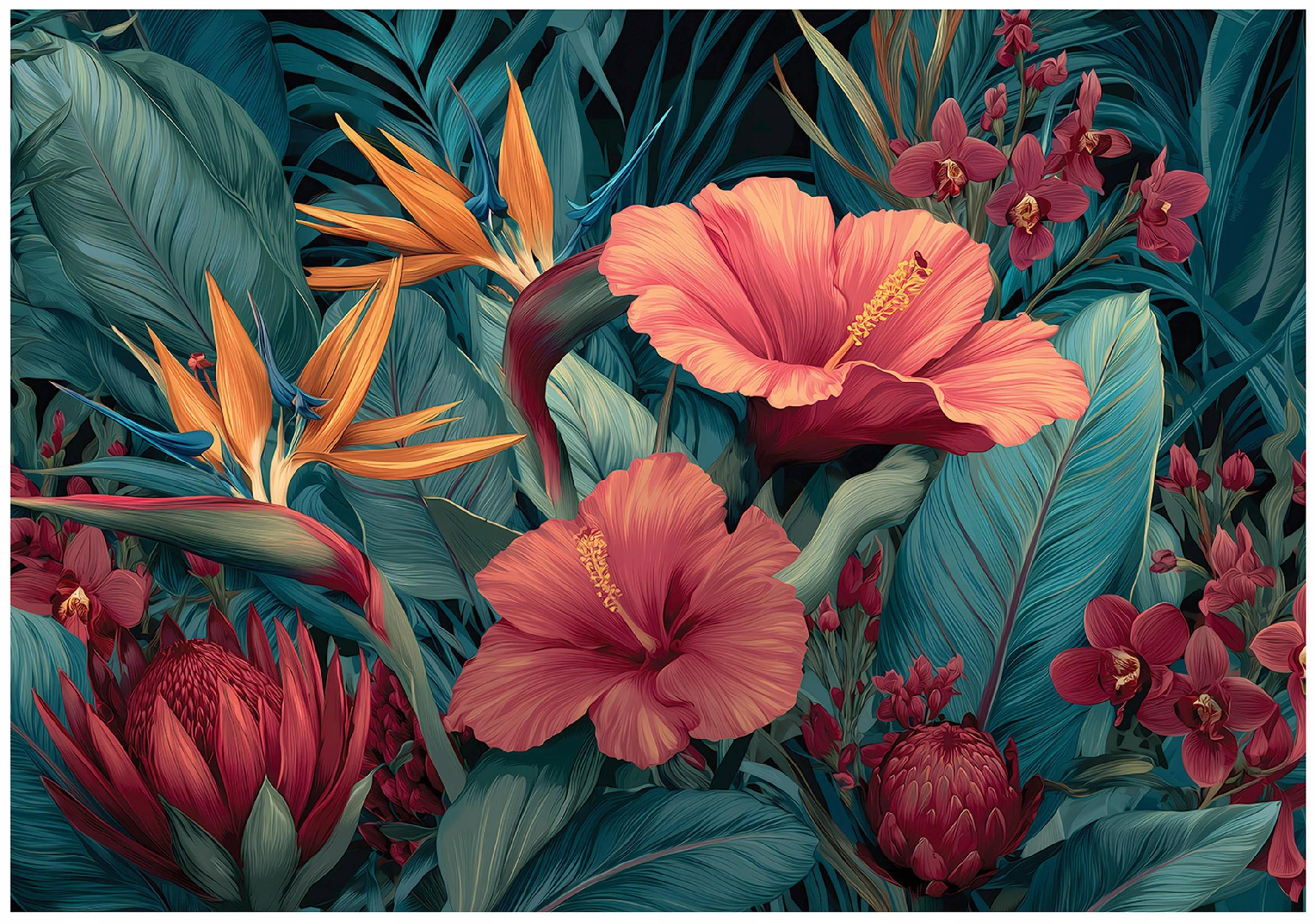 FOTOTAPETE Blumen Blätter Grün 350x250 cm - Multicolor, Papier (350/250cm) - Wallarena