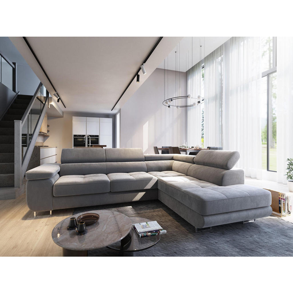 Thumbnail - Masseno Ecksofa, Hellgrau, Holz, 5-Sitzer, L-Form,L-Form, 275x202 cm, Wohnzimmer, Sofas & Couches, Wohnlandschaften, Eck...