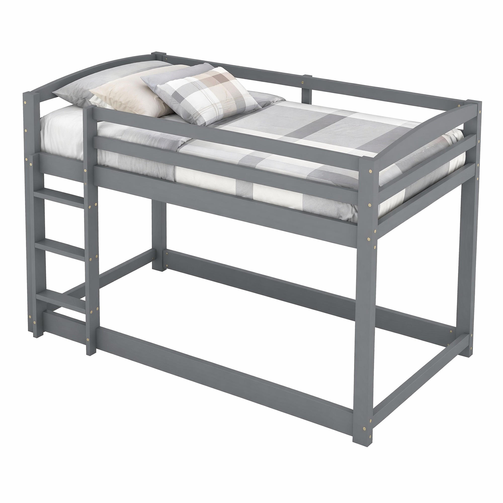 ETAGENBETT 90/200 mit bodentiefer Unterebene, Treppe und Geländern in Grau - Grau, Holz (90/200cm) - EVRYAE