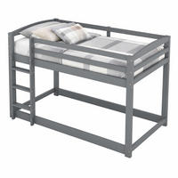 ETAGENBETT 90/200 mit bodentiefer Unterebene, Treppe und Geländern in Grau - Grau, Holz (90/200cm) - EVRYAE