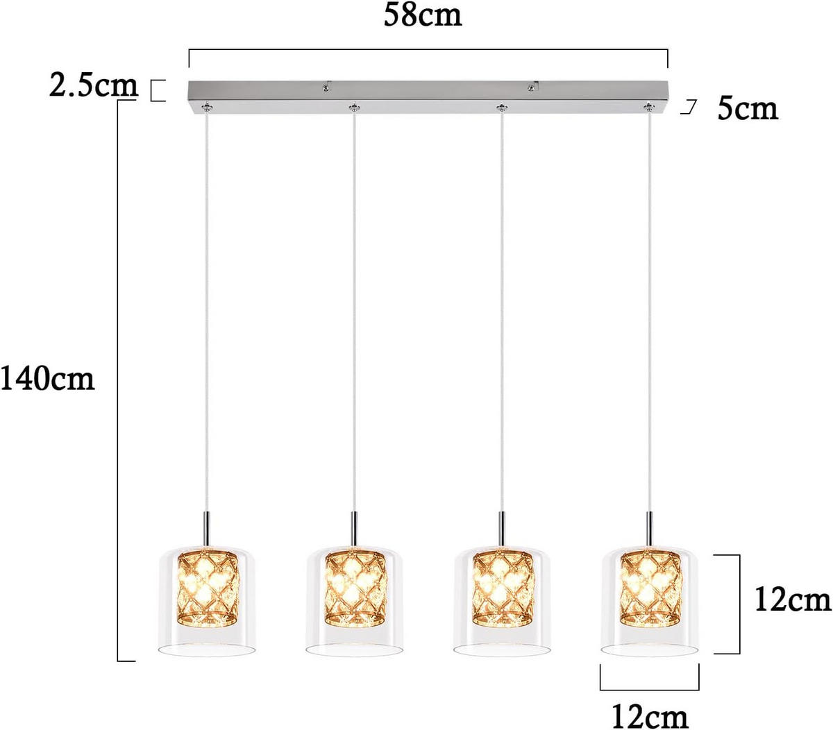 KRONLEUCHTER Helligold 66.0/140.0/66.0 cm - Transparent, Glas (66/140/66cm) - ZMH