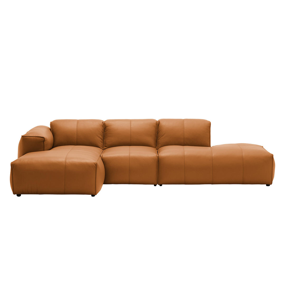 ECKSOFA mit Chaiselongue - Cognac/Schwarz, Leder/Kunststoff (290/173cm) - home24