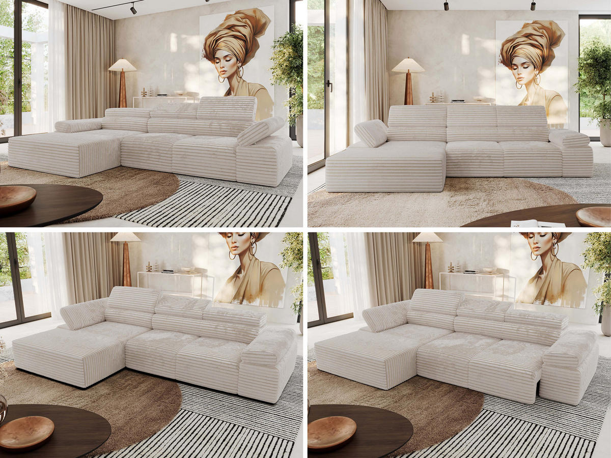 ECKSOFA RILASSO L Beige Cord - links - Beige/Schwarz, Kunststoff/Textil (296/174cm) - MKS