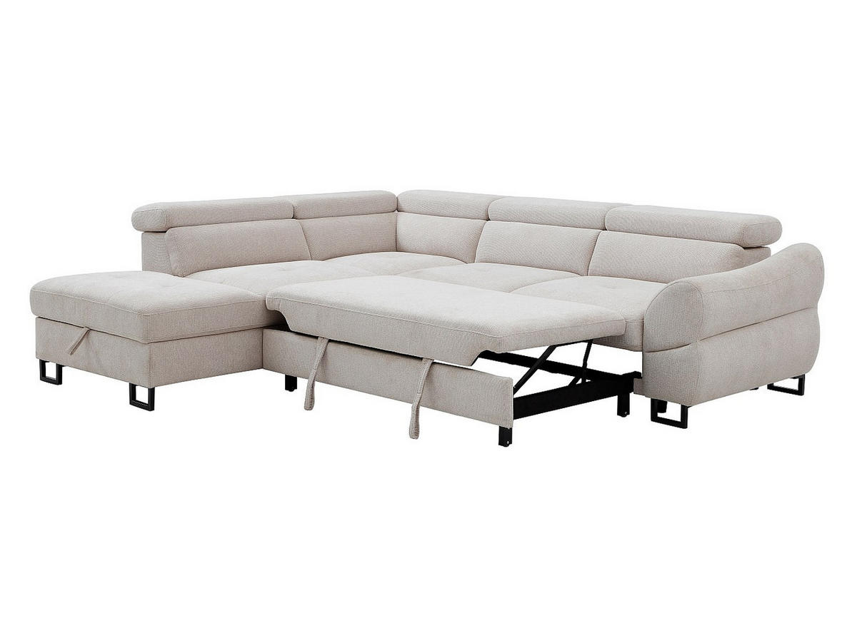 ECKSOFA mit Schlaffunktion – Ecke links – Strukturstoff Beige – VAVERDO - Beige, Textil (272/230cm) - Vente-Unique