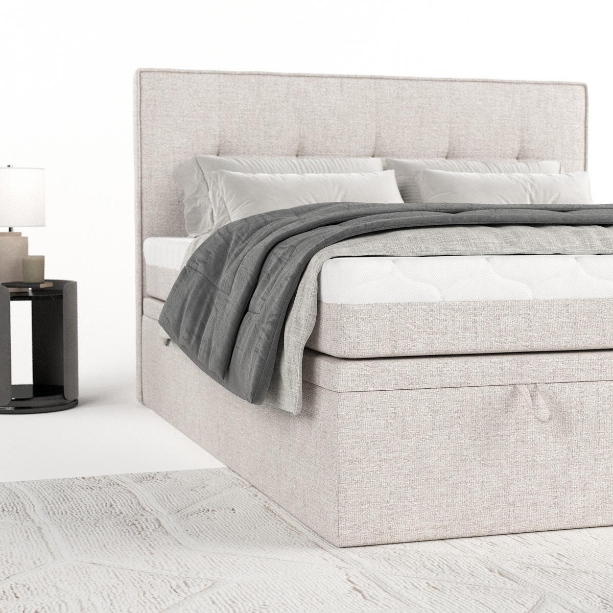 BOXBETT Arivo 180/200 cm Hellbeige im Neve Stoff - Sandfarben/Schwarz, Holz/Holzwerkstoff (180/200cm) - AltaBeds