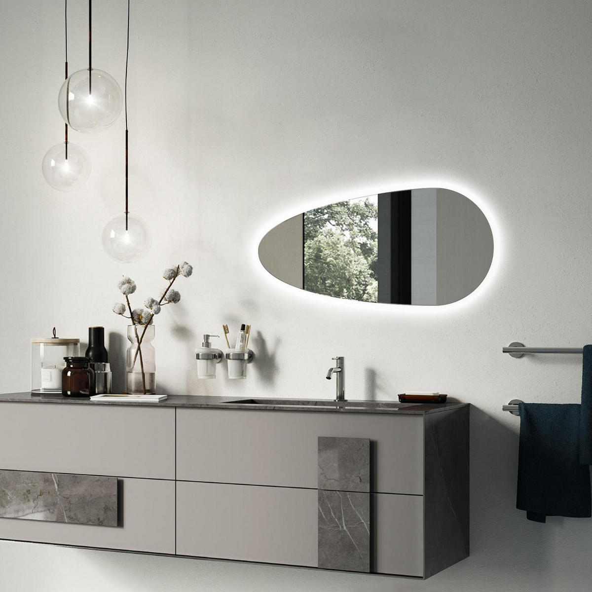 LED SPIEGEL 50 x 100 cm Tropfenform Neutralweiß 4000K - Transparent, Glas (50/100/0.4cm) - TULUP